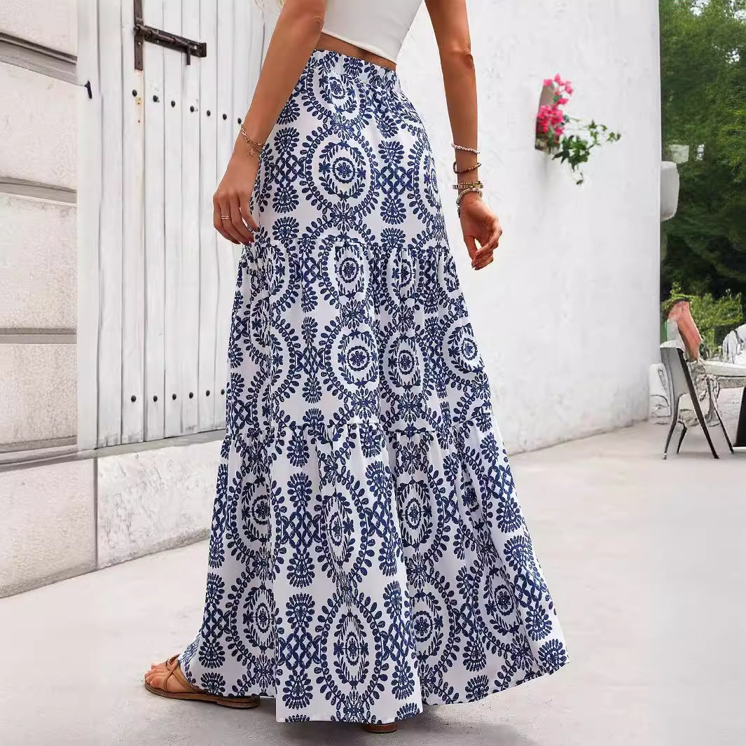 Blue Porcelain Print Elizabeth Ainsley Swing Skirt
