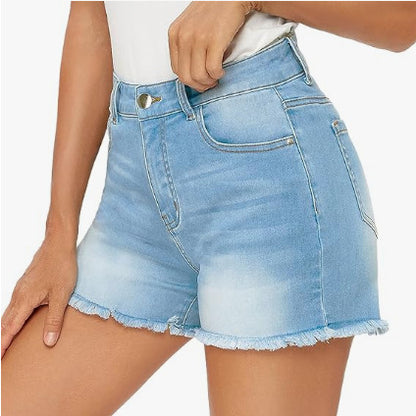 High Waist Slim Fit Denim Shorts by Elizabeth Ainsley
