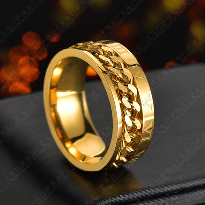 Stainless Steel Chain Spinner Ring – Roman Numeral Band