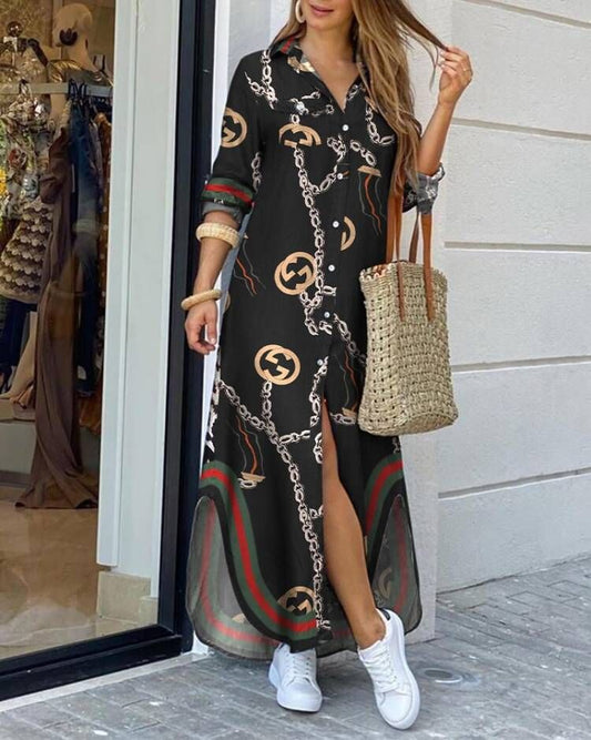 Chic Printed Elizabeth Ainsley Long Shirt Dress