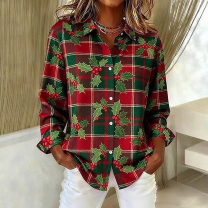 Plaid Colorblock Elizabeth Ainsley Long Sleeve Blouse