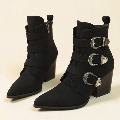Elizabeth Ainsley Retro Buckle Boots - Chunky Heel Comfort
