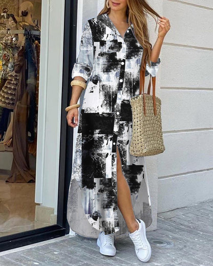 Chic Printed Elizabeth Ainsley Long Shirt Dress