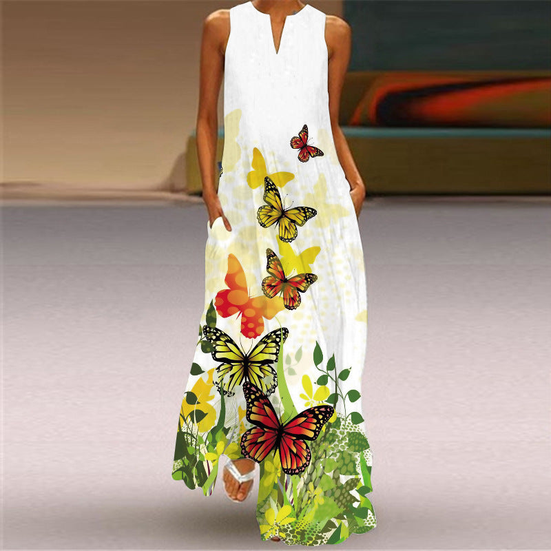 Vibrant Printed Maxi Dress Elizabeth Ainsley Sleeveless