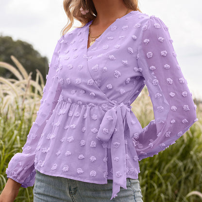 Elegant Jacquard V-Neck Blouse by Elizabeth Ainsley