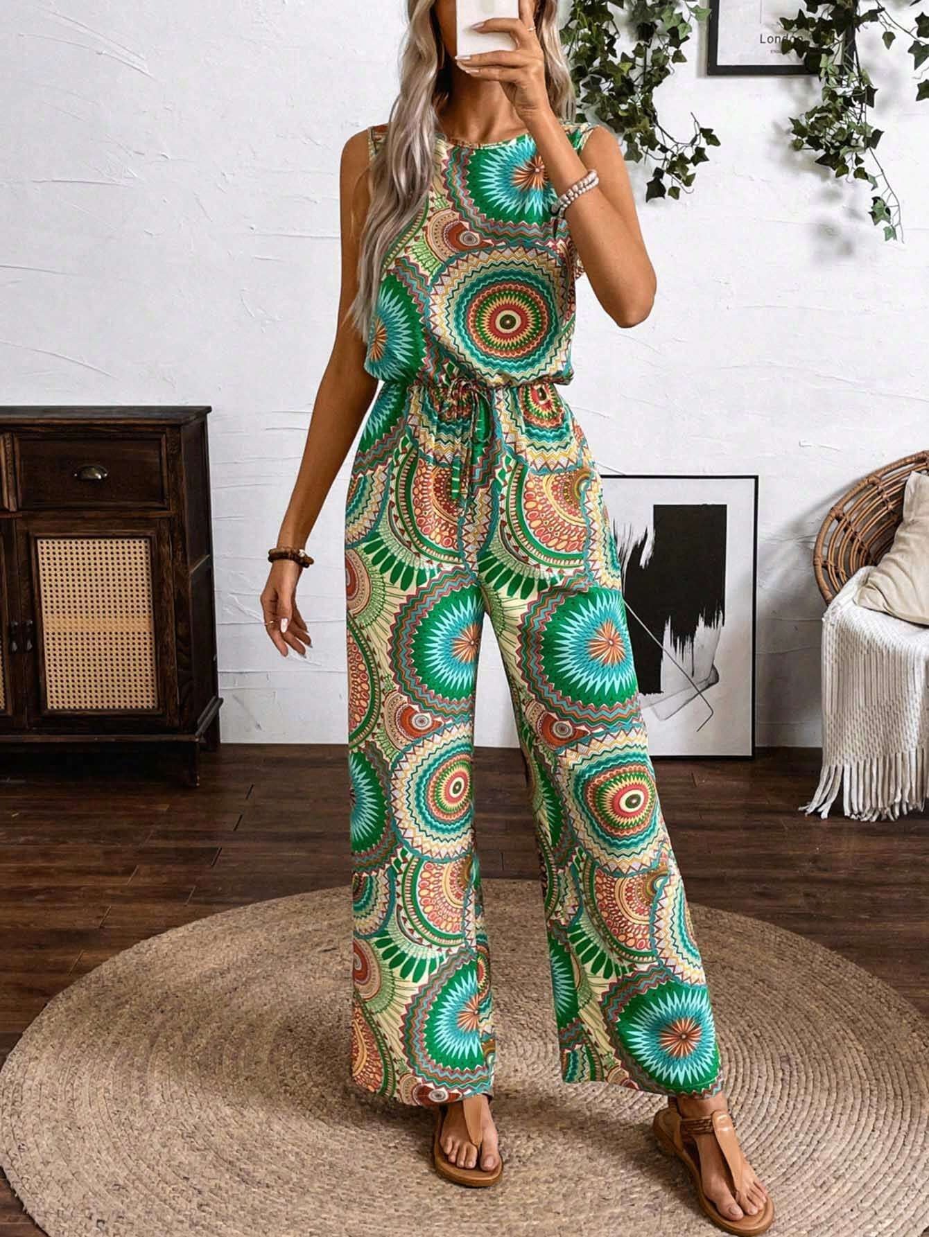 Boho Printed Elizabeth Ainsley Sleeveless Jumpsuit
