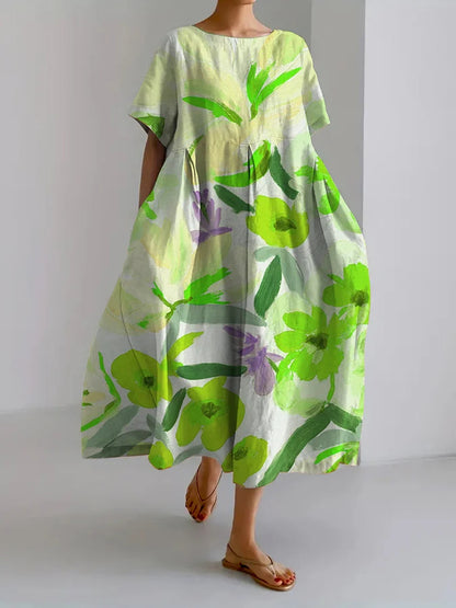 Artful Floral Elizabeth Ainsley Summer Midi Dress