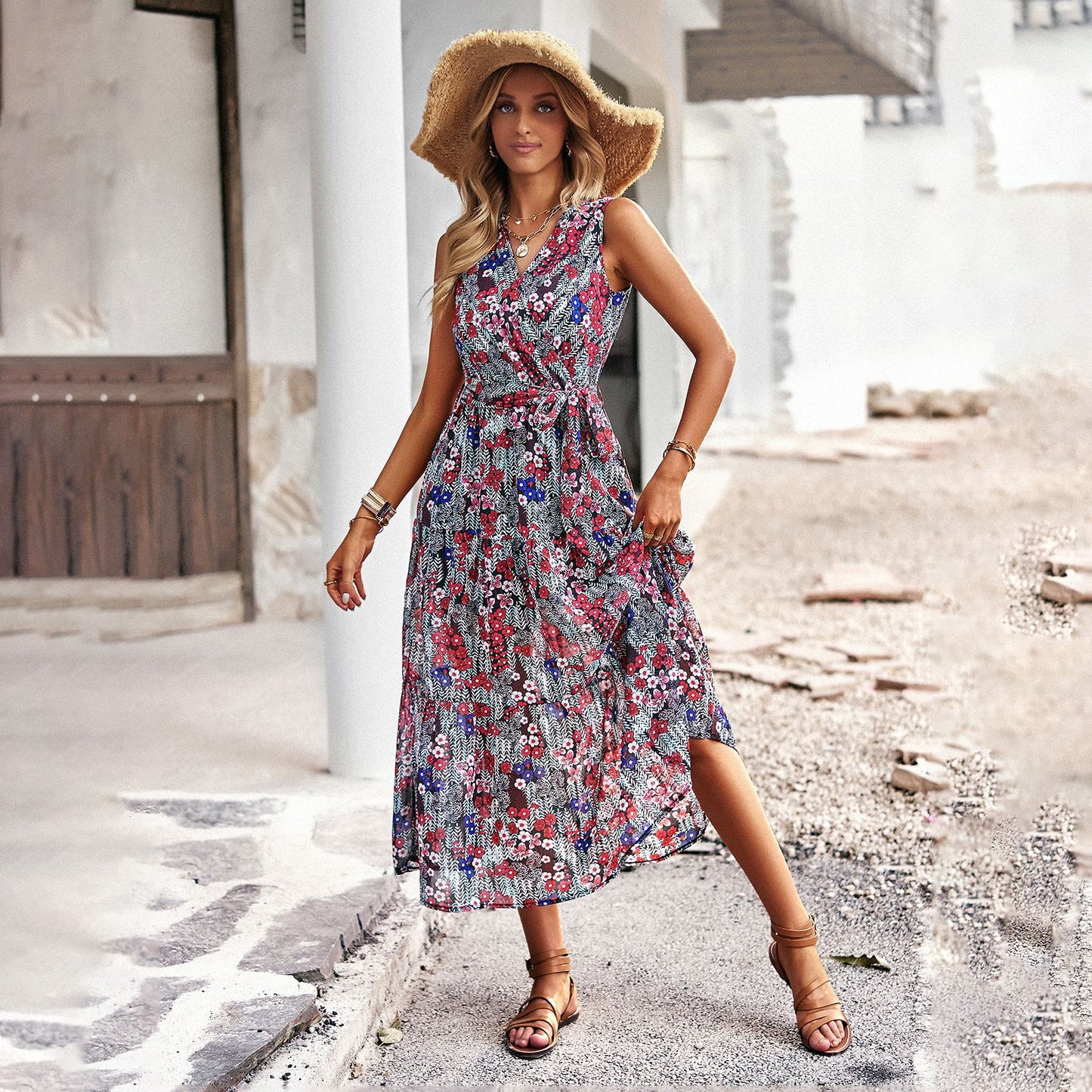 Chic Floral Elizabeth Ainsley Vacation Midi Dress