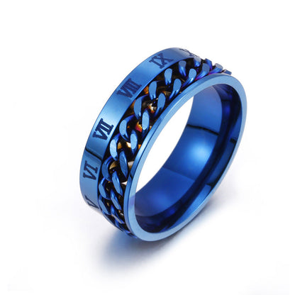 Stainless Steel Chain Spinner Ring – Roman Numeral Band