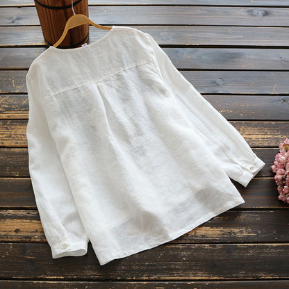 Vintage Embroidered Linen V-Neck Top by Elizabeth Ainsley