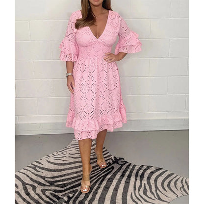 Chic Embroidered V-Neck Dress by Elizabeth Ainsley
