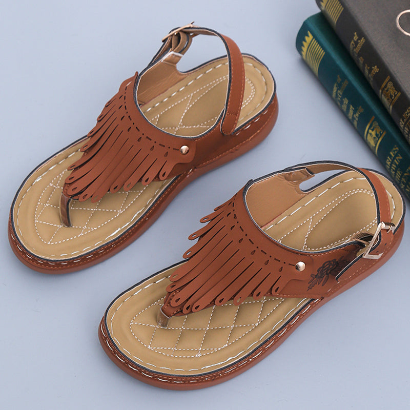 Boho Fringe Elizabeth Ainsley Wedge Thong Sandals