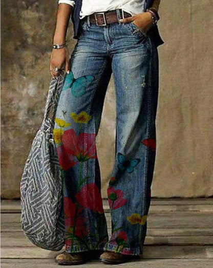 Artistic Floral Wide Leg Pants by Elizabeth Ainsley