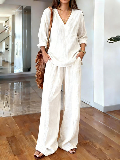 Womens Multi-color Cotton Long-sleeve Top And Pants Pre-washed