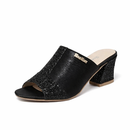 Sparkling Chunky Heel Elizabeth Ainsley Plus Sandals