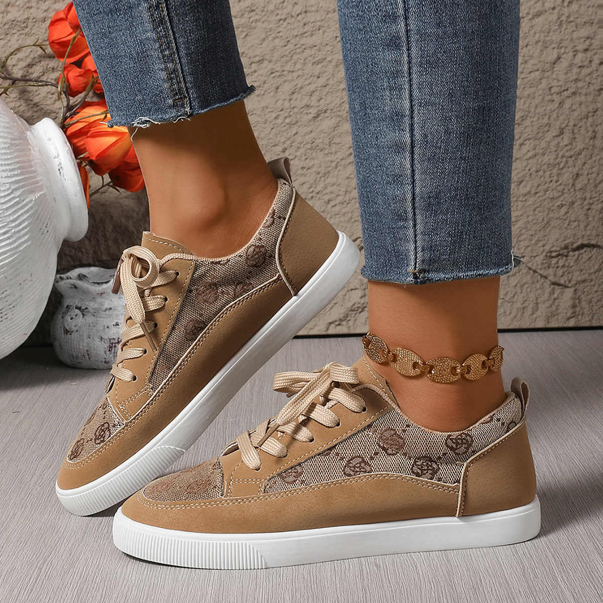 Floral Embroidered Elizabeth Ainsley Casual Sneakers