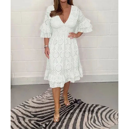 Chic Embroidered V-Neck Dress by Elizabeth Ainsley