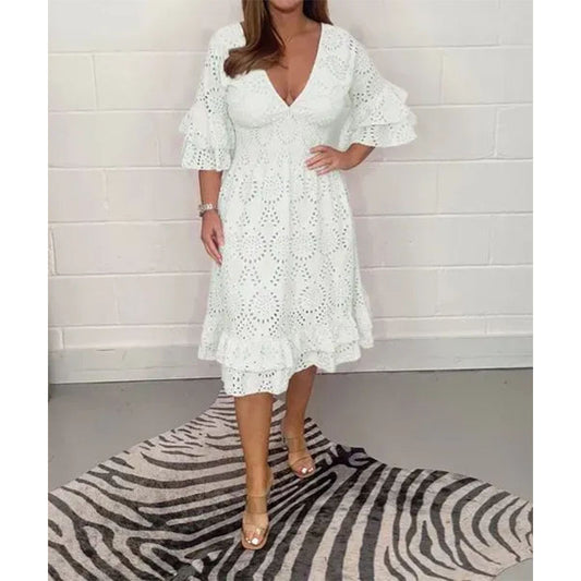 Chic Embroidered V-Neck Dress by Elizabeth Ainsley