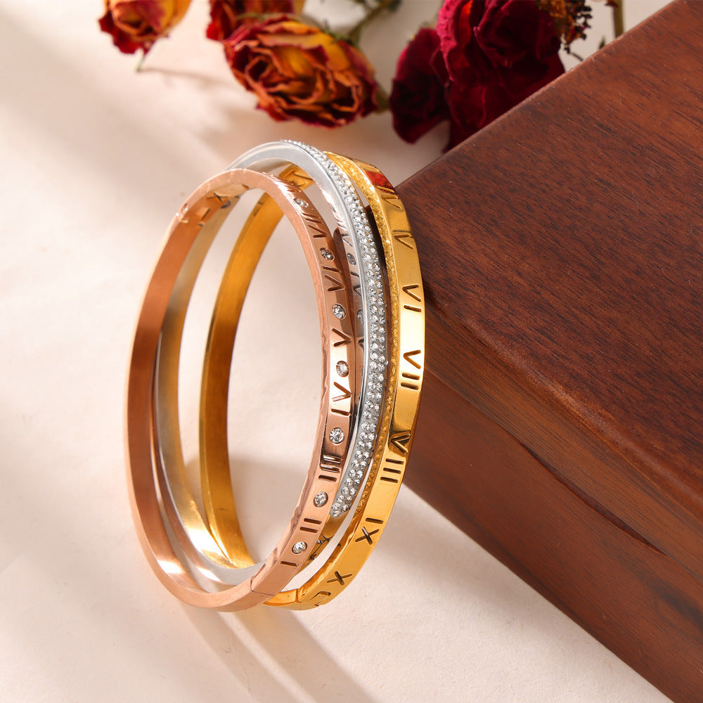 Engraved Bangle Bracelet with Refined Detail Accents