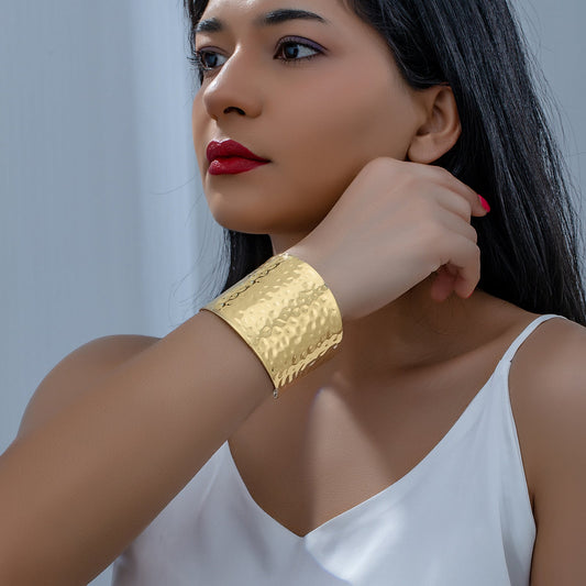 Wide Hammered Cuff Bracelet with Modern Statement Design