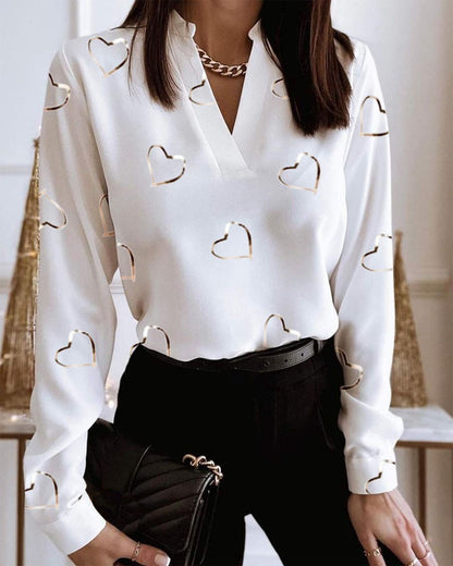 Printed V-Neck Long Sleeve Shirt by Elizabeth Ainsley