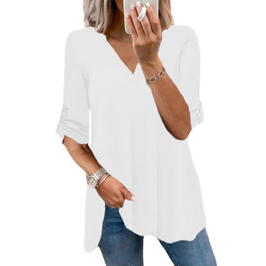 Chic V-Neck Loose Chiffon Top by Elizabeth Ainsley