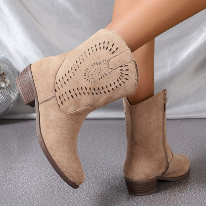 Elizabeth Ainsley Wedge Boots - Hollow-out & Side Zipper