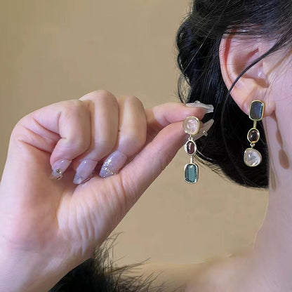 Elegant Multicolor Natural Stone Drop Earrings