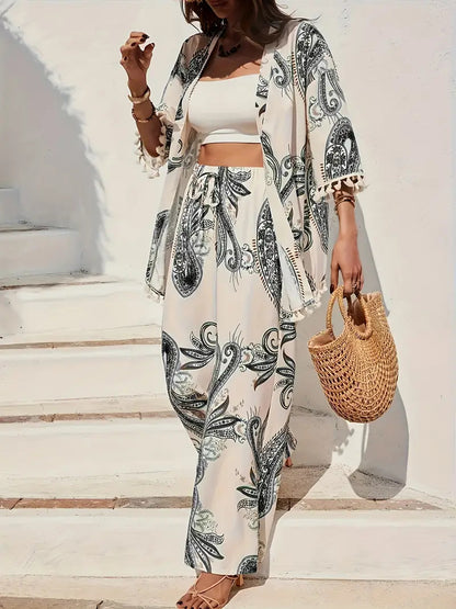 Chic Printed Elizabeth Ainsley Cardigan Pants Set