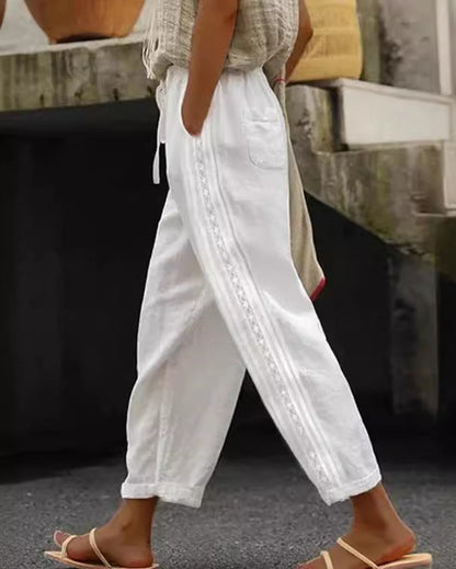 Elegant Cotton Linen Cropped Pants Elizabeth Ainsley
