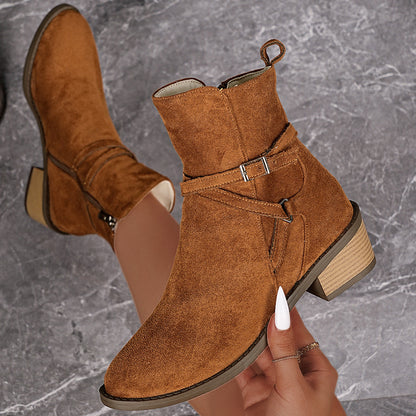 Elizabeth Ainsley Ankle Boots - Cross-Strap Mid-Heel Comfort