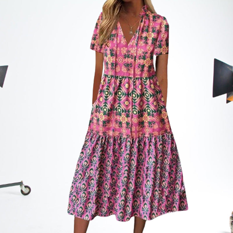 Vibrant Printed Elizabeth Ainsley Summer Midi Dress