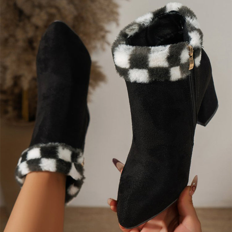 Elizabeth Ainsley Plush Ankle Boots - Square Heel Comfort