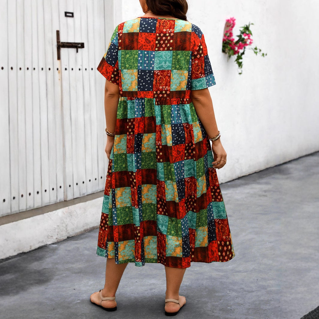 Vibrant Patchwork Elizabeth Ainsley Summer Maxi Dress