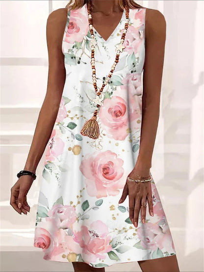 Floral V-Neck Sleeveless Dress by Elizabeth Ainsley