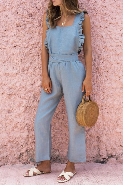 Chic Ruffle-Trim Elizabeth Ainsley Jumpsuit