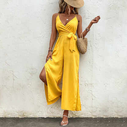 Vibrant Yellow Elizabeth Ainsley Self-Tie Jumpsuit