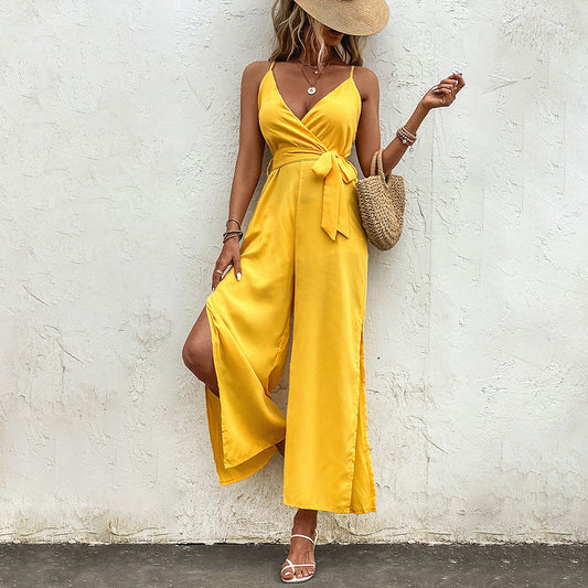 Vibrant Yellow Elizabeth Ainsley Self-Tie Jumpsuit
