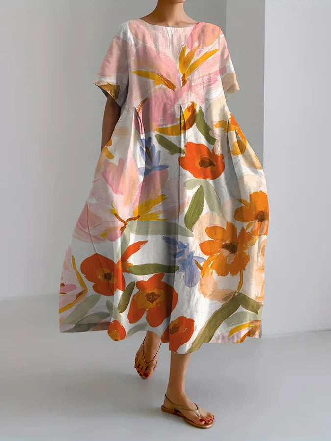 Artful Floral Elizabeth Ainsley Summer Midi Dress