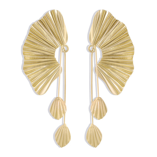 Modern Scallop Fan Earrings with Flowing Drop Accents