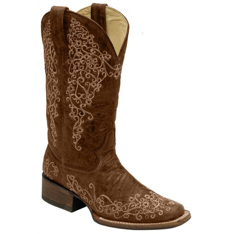 Elizabeth Ainsley Embroidered Mid-Calf Boots - Chunky Heel