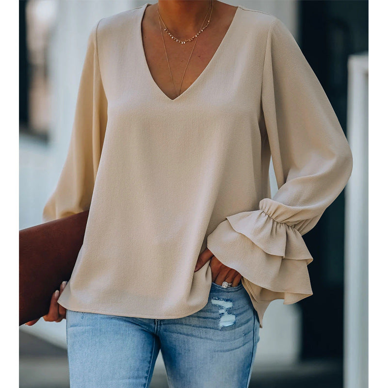 Elegant V-Neck Ruffle Sleeve Top by Elizabeth Ainsley