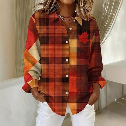 Plaid Colorblock Elizabeth Ainsley Long Sleeve Blouse
