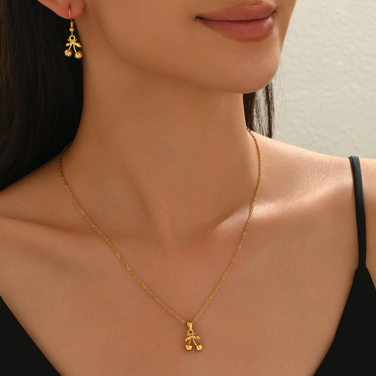 Cherry Pendant Necklace & Matching Drop Earrings