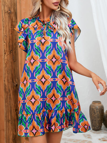 Vibrant Print Ruffle Dress by Elizabeth Ainsley