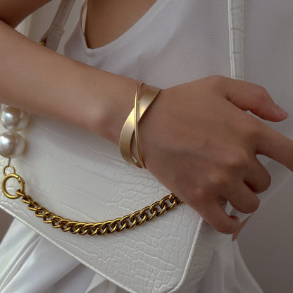 Modern Open Bangle Bracelet with Smooth Sculpted Profile