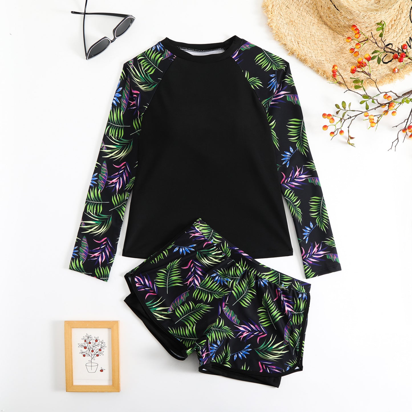 Leaf Print Elizabeth Ainsley Long Sleeve Tankini Set