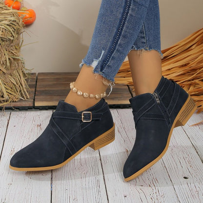 Elizabeth Ainsley Leather Boots - Side Zipper & Cross Straps