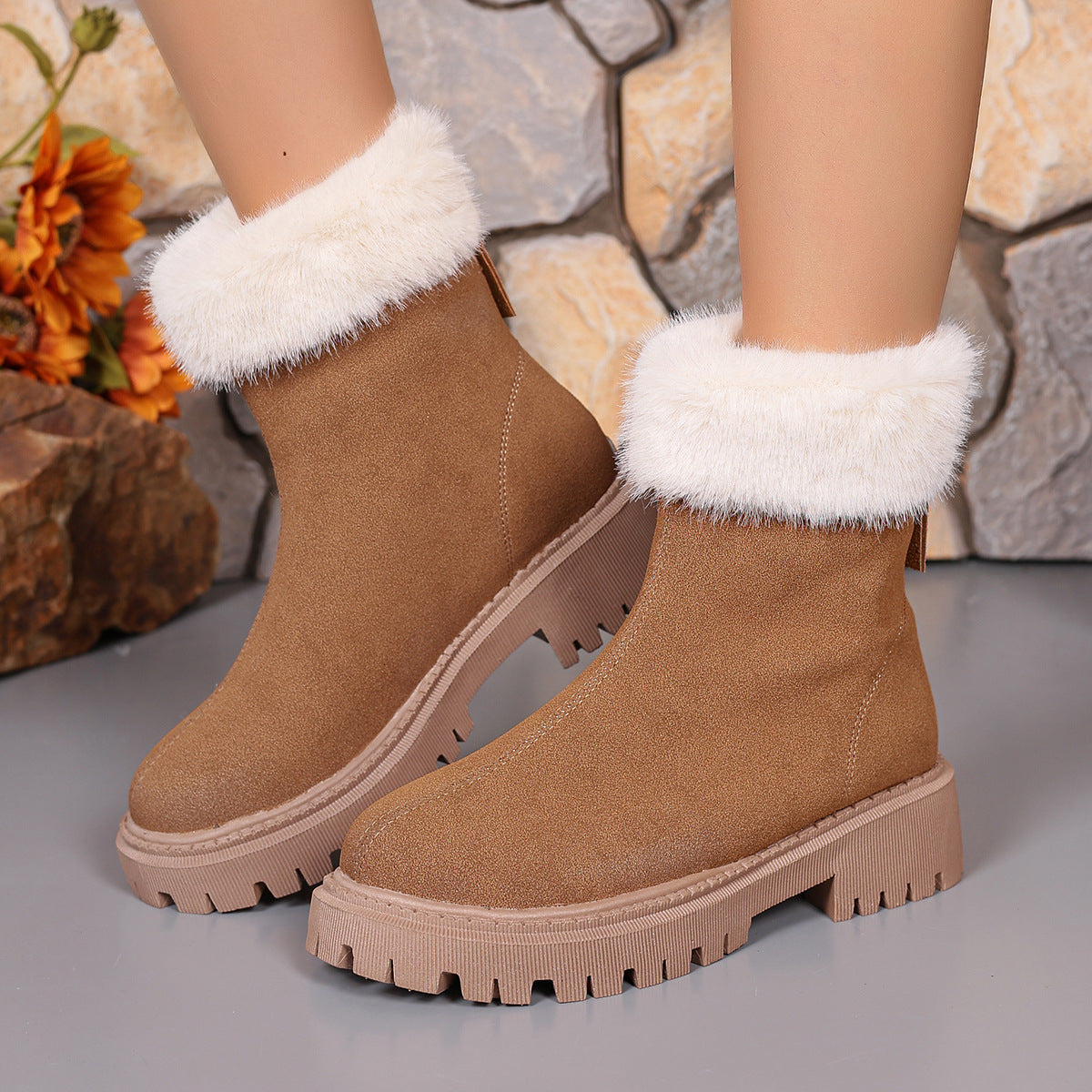 Marian | Faux-Fur Trim Orthopedic Winter Ankle Boots