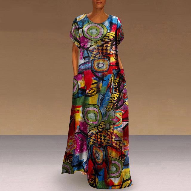 Vibrant Print Elizabeth Ainsley Swing Maxi Dress
